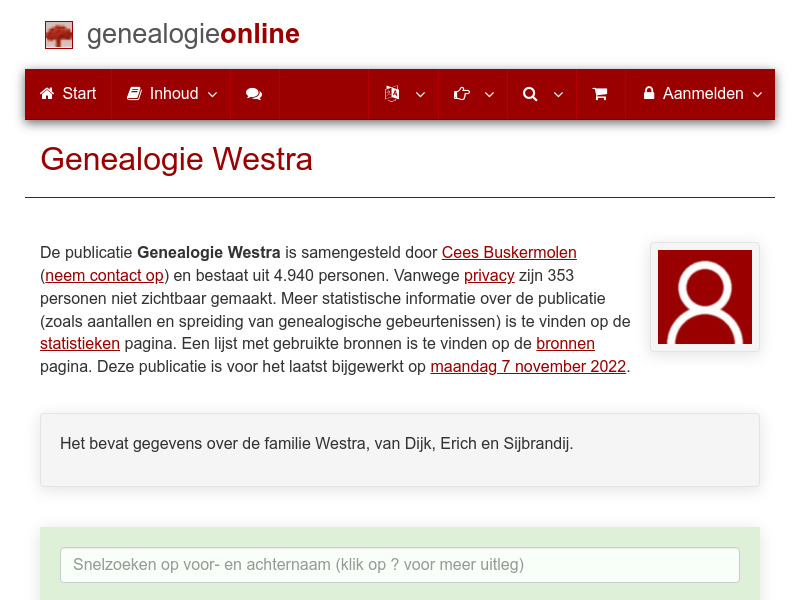 Screenshot van website