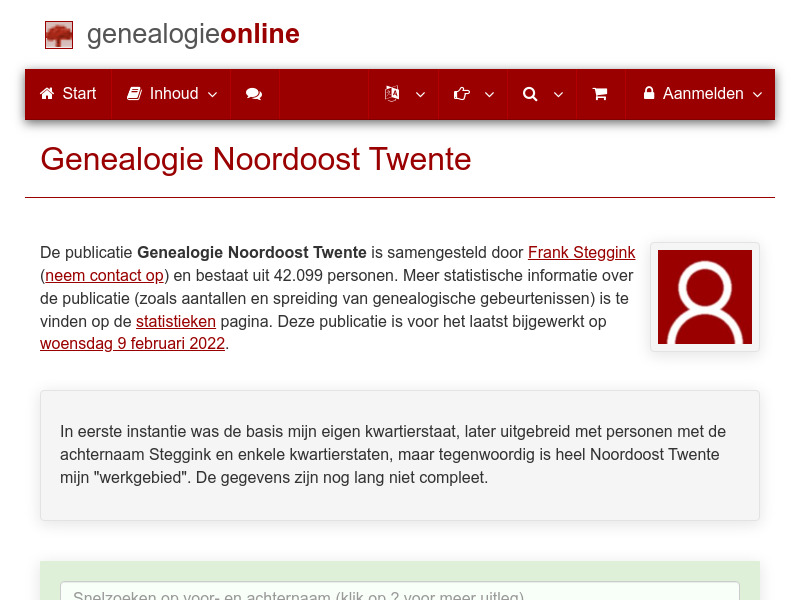 Screenshot van website