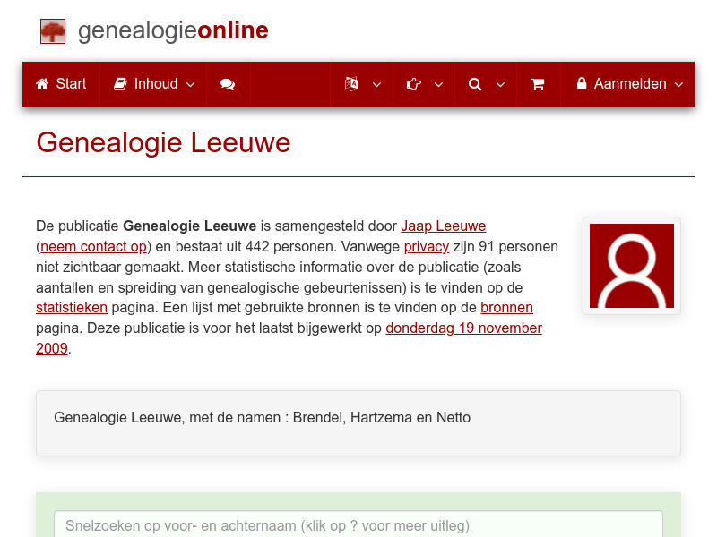 Screenshot van website