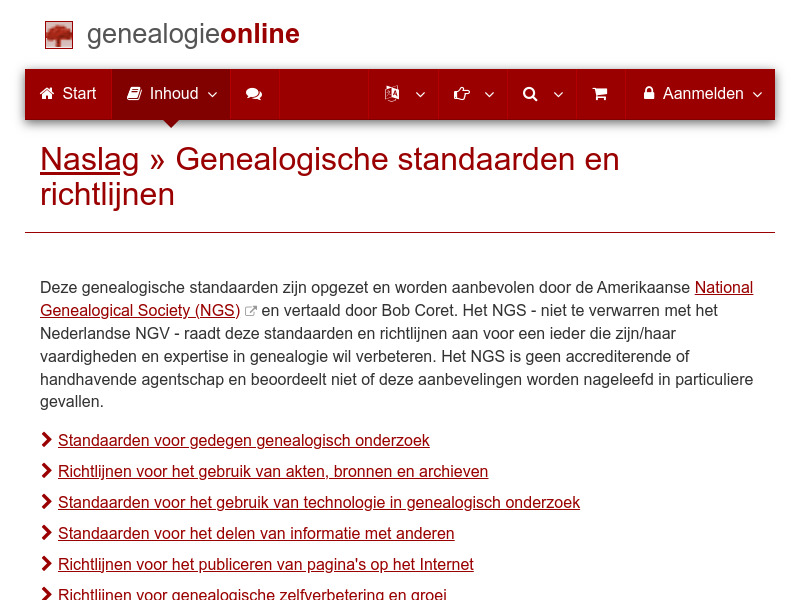 Screenshot van website