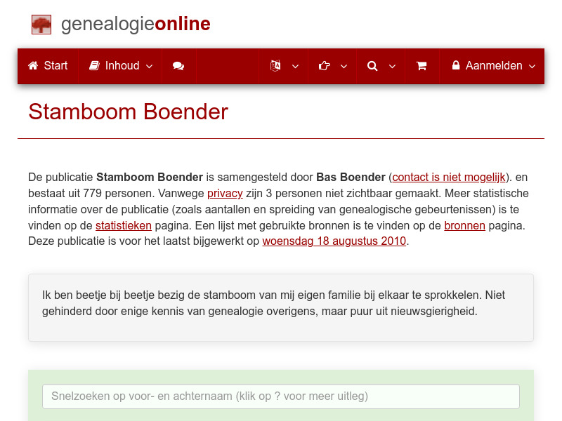 Screenshot van website