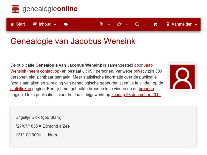 Screenshot van website
