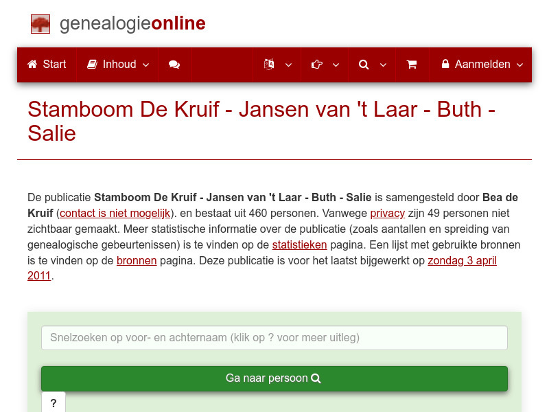 Screenshot van website