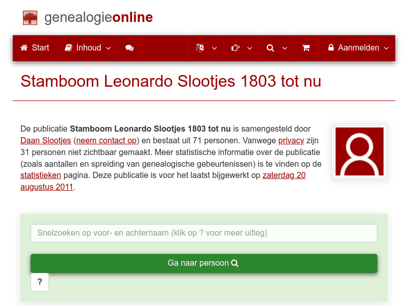 Screenshot van website