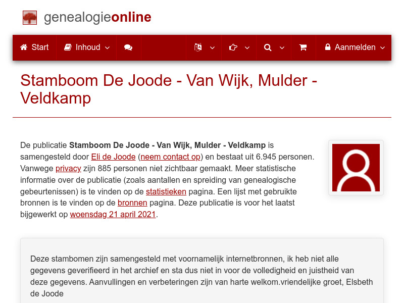 Screenshot van website