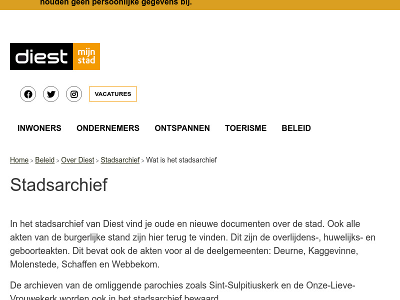 Screenshot van website