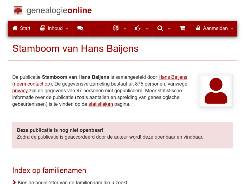 Screenshot van website