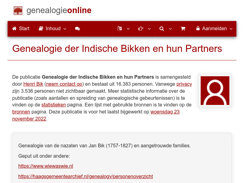 Screenshot van website