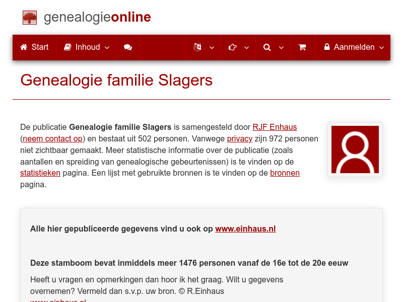 Screenshot van website