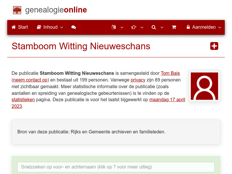 Screenshot van website