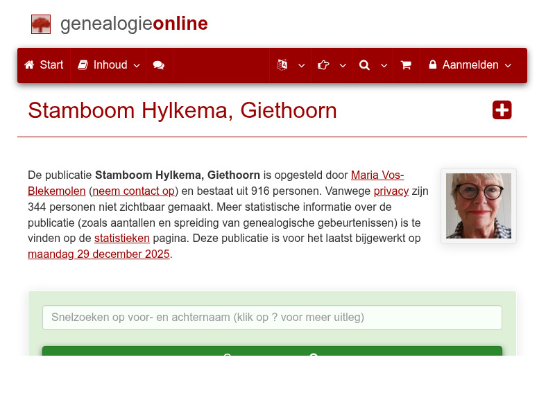 Screenshot van website