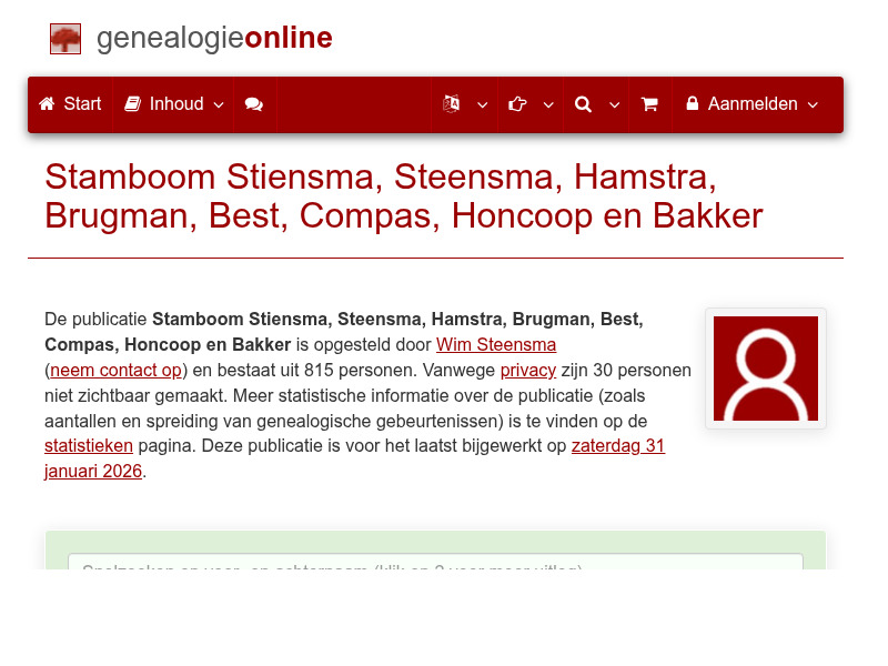 Screenshot van website