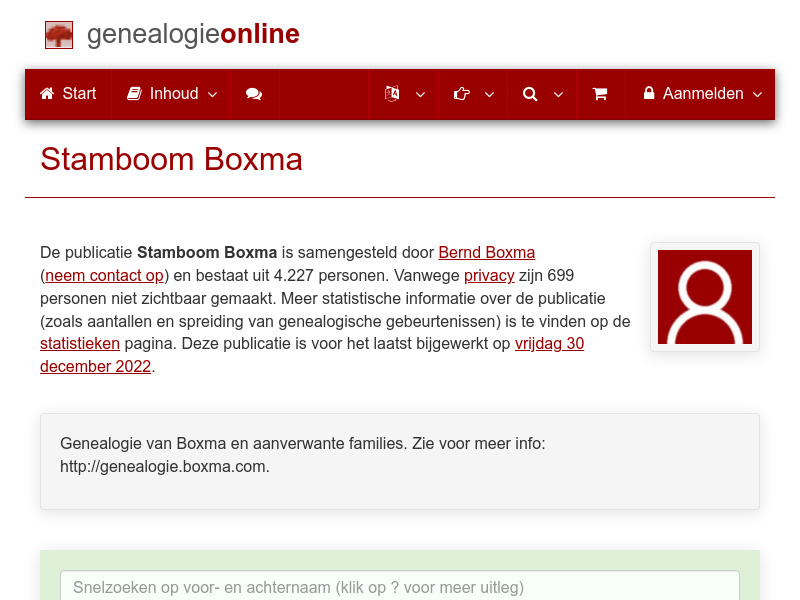 Screenshot van website