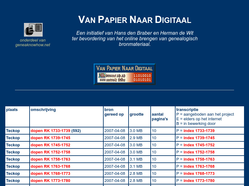 Screenshot van website