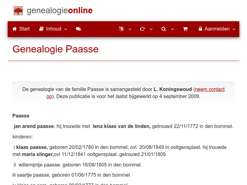 Screenshot van website