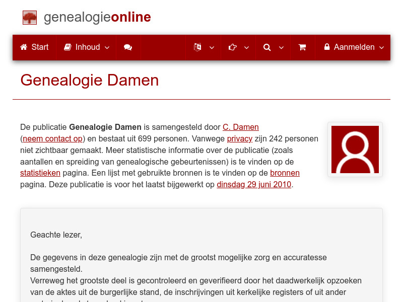 Screenshot van website