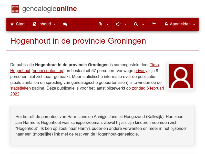 Screenshot van website