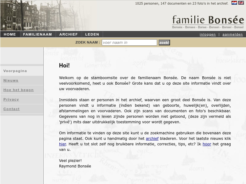 Screenshot van website