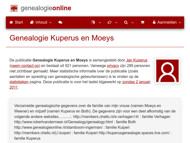 Screenshot van website