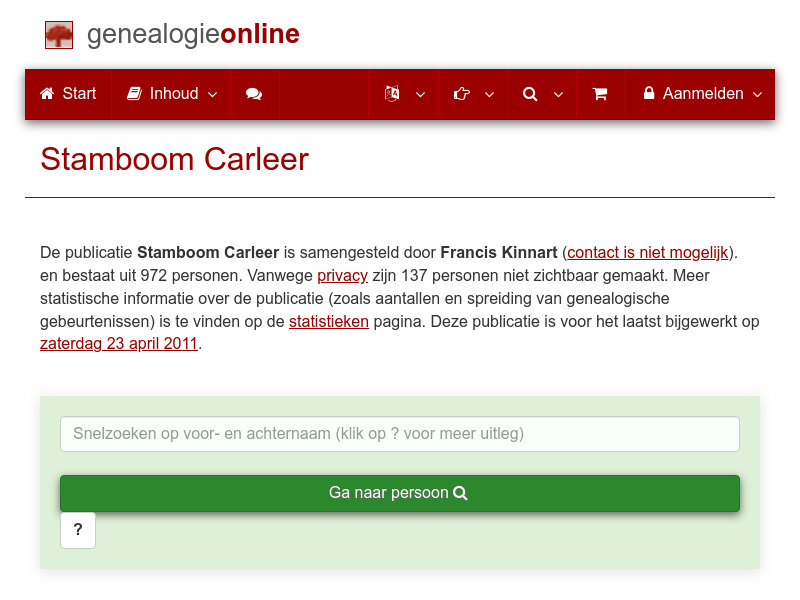 Screenshot van website
