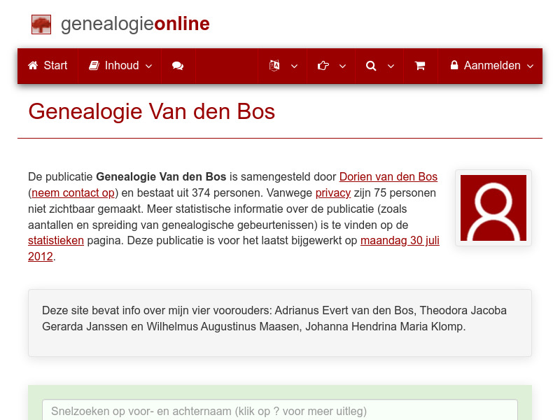 Screenshot van website
