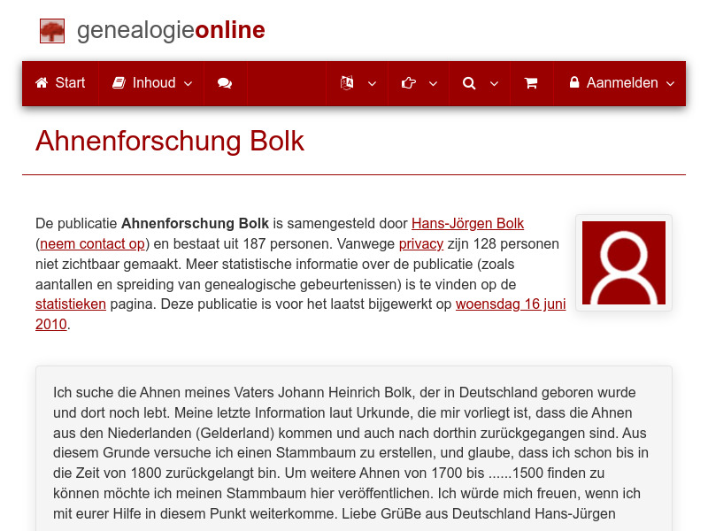 Screenshot van website