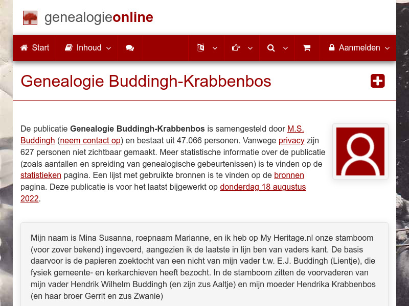 Screenshot van website