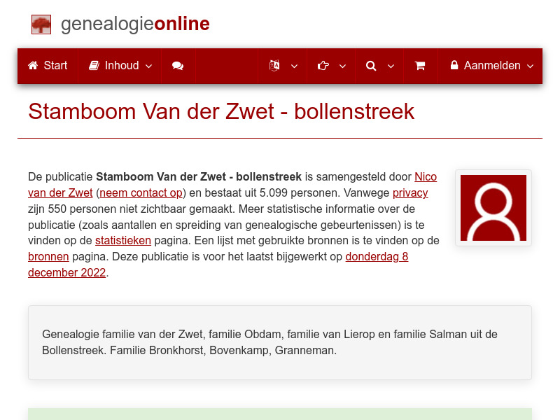 Screenshot van website