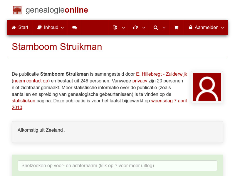 Screenshot van website
