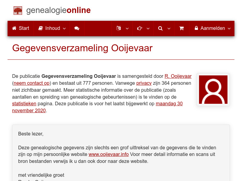 Screenshot van website
