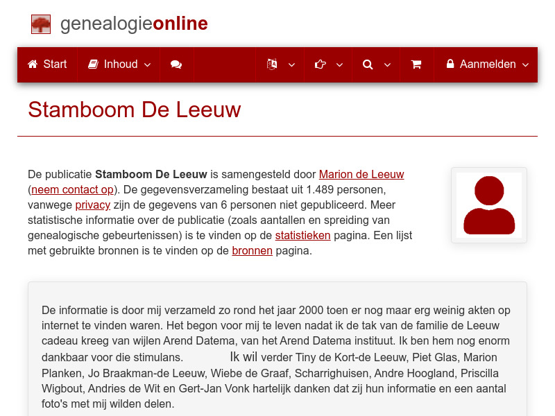 Screenshot van website