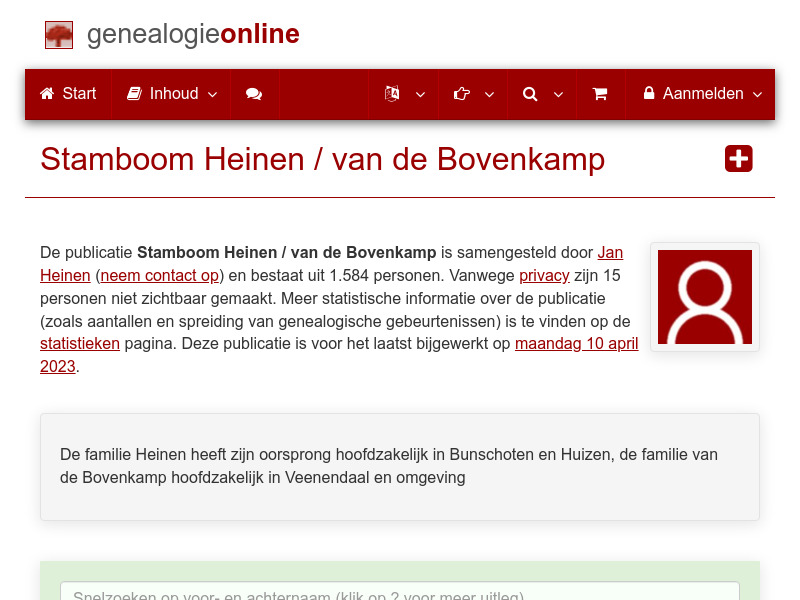 Screenshot van website