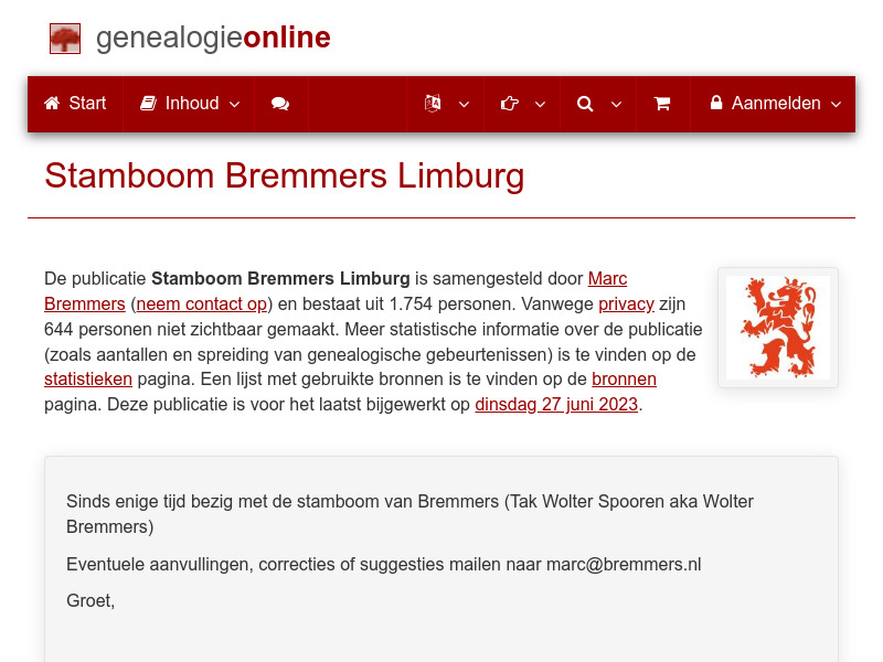 Screenshot van website