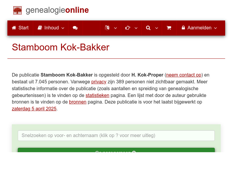 Screenshot van website