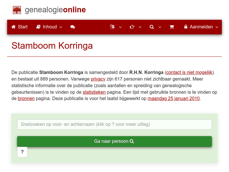 Screenshot van website