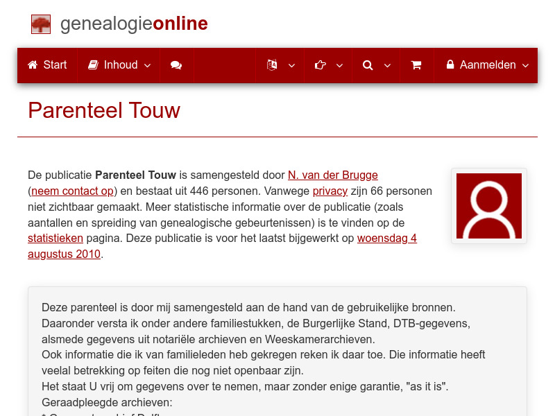 Screenshot van website