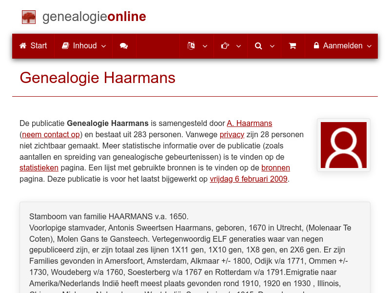 Screenshot van website