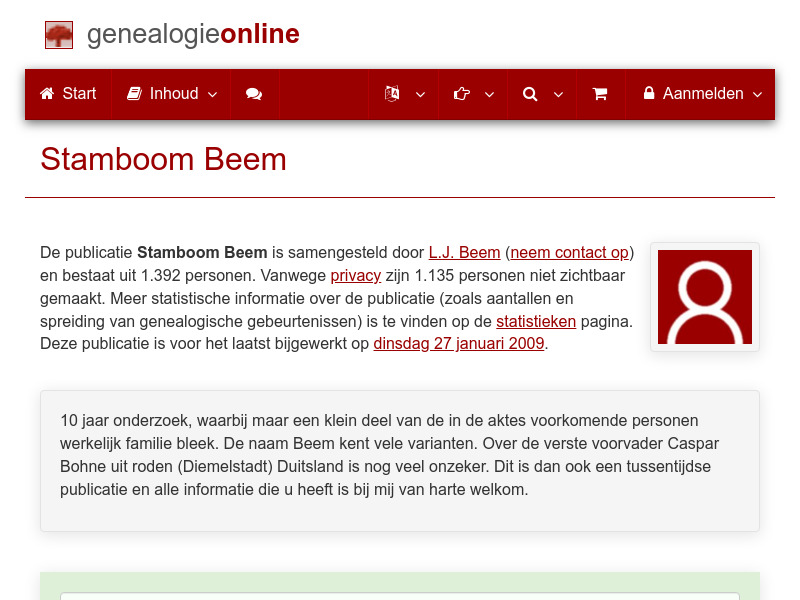 Screenshot van website