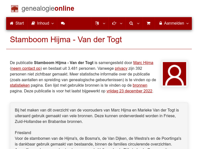 Screenshot van website