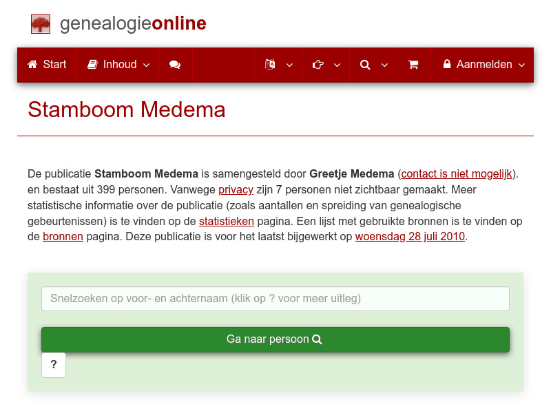 Screenshot van website