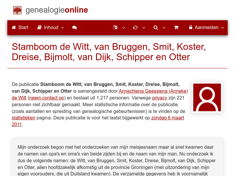Screenshot van website