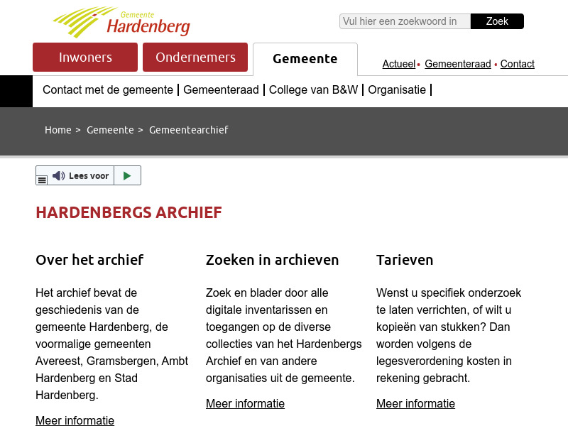 Screenshot van website