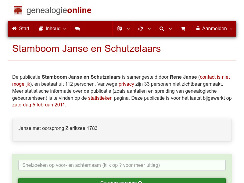 Screenshot van website