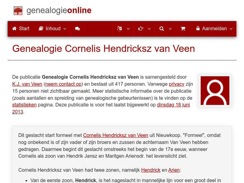 Screenshot van website