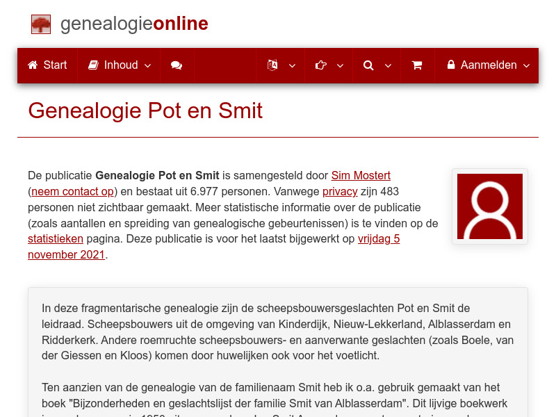 Screenshot van website