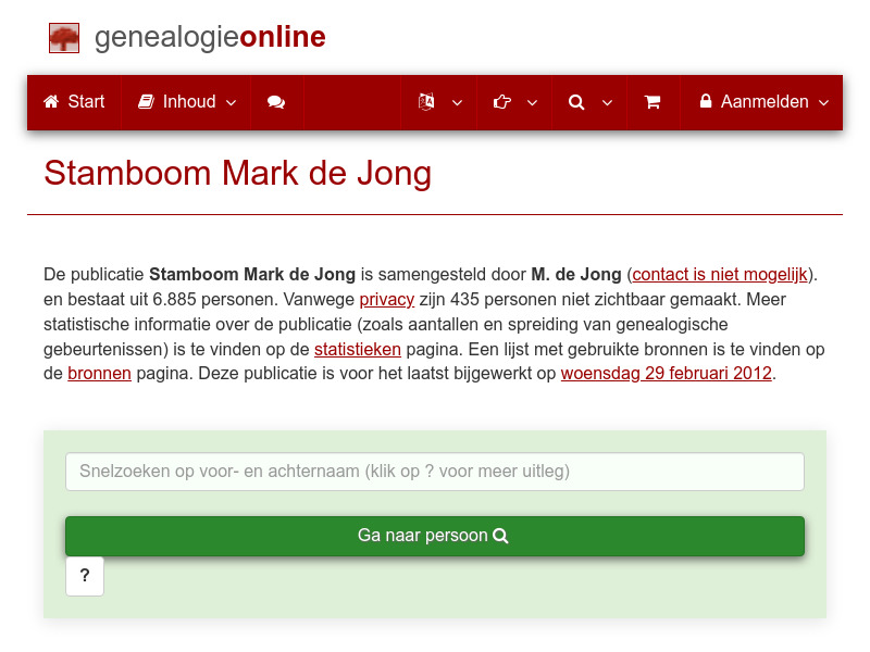 Screenshot van website