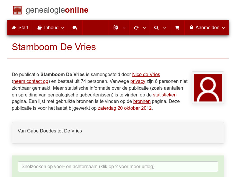 Screenshot van website