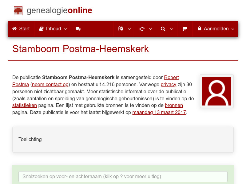 Screenshot van website