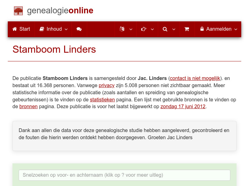 Screenshot van website
