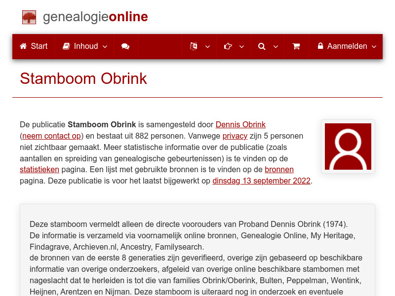 Screenshot van website